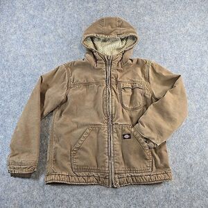 Kid's Dickies Canvas Sherpa Lined Zip Coat Jacket w Hood Size Medium Duck Brown